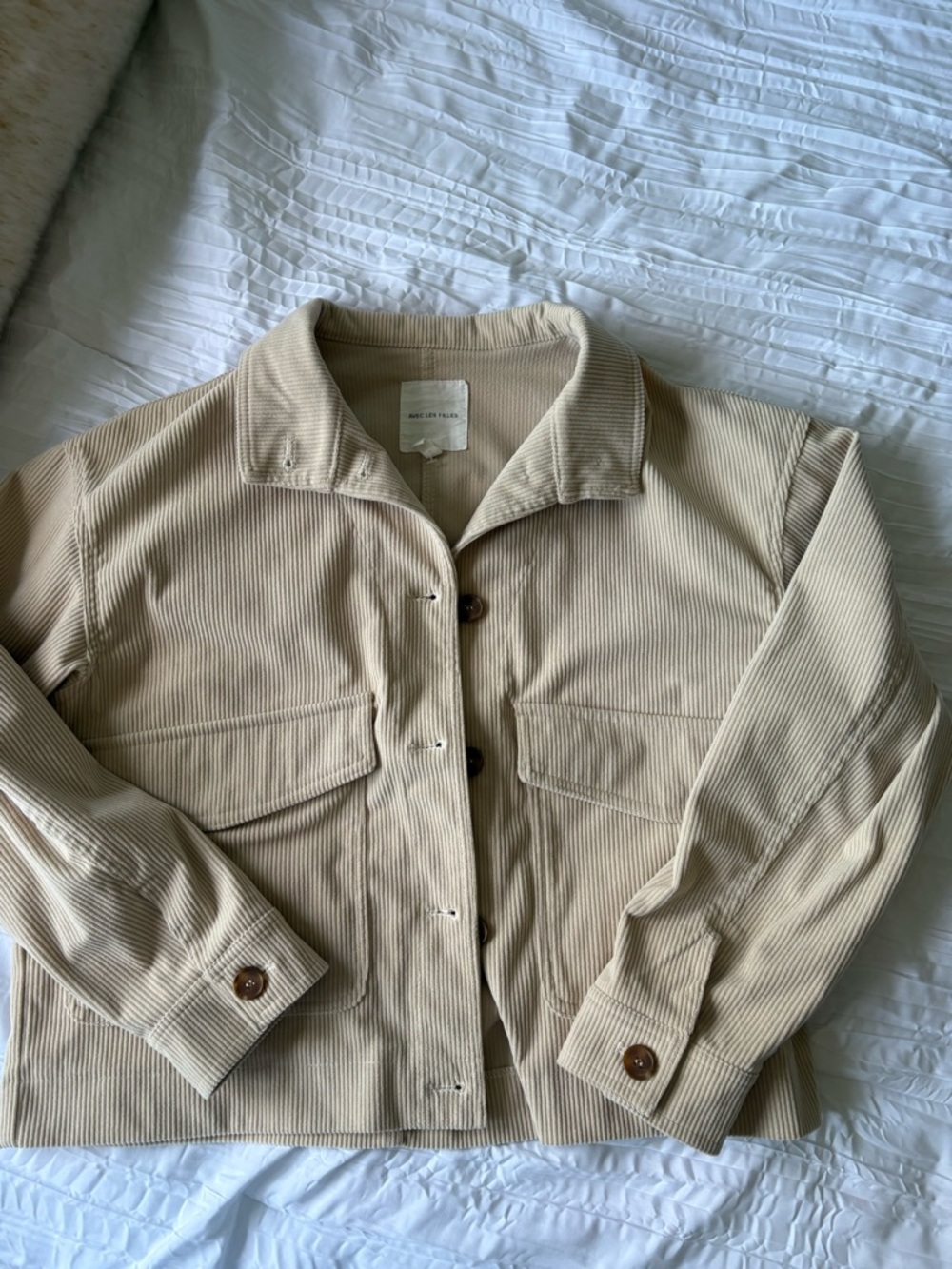 Avec Les Filles Beige Corduroy Cropped Jacket